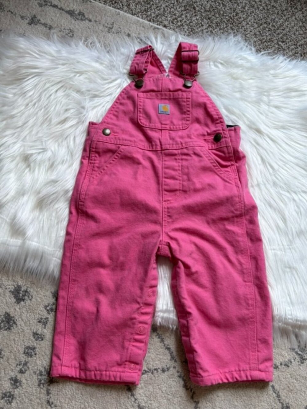 Carhartt Pink Flannel-Lined Canvas Overalls Baby Girl 12 Months